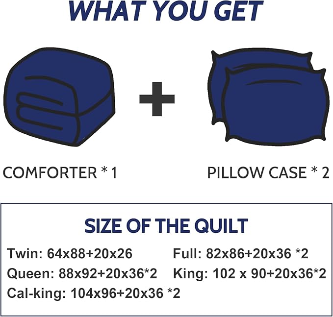 Decroom Lightweight Queen Comforter Set with 2 Pillow Sham - 3 Pieces Set - Quilted Down Alternative Comforter/Duvet Insert for All Season - Blue/Grey - Queen Size