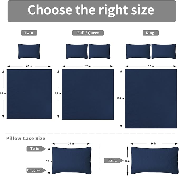 Easy-Going King Size Reversible Quilt Set with 1 Quilt and 2 Pillow Shams, Soft Bed Quilt Cover, Water Resistant Lightweight Microfiber Bedspread, Stain Resistant, Olive Leaf-Dark Blue/Light Blue