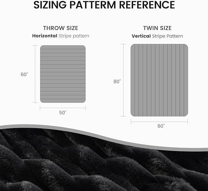 Cozy Bliss Faux Fur Throw Blanket for Couch, Cozy Warm Plush Striped Blanket for Sofa Bedroom Living Room,60 * 80 Inches Black
