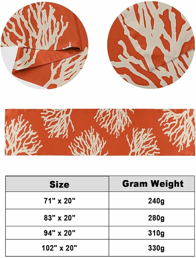 Coral Orange Bed Runner Scarf for Queen Size Bed Foot,Decorative Bedding Accessory Stainproof & Dustproof Soft Protector For Bedroom Wedding Room Coastal White Ocean Marine Nautical Beach 94"x20"