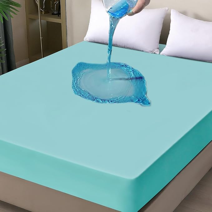 Waterproof Mattress Protector Full, Fitted Sheet Style Breathable Cooling Mattress Cover with Deep Pocket Fits Up to 18'', Noiseless Bed Cover for Kids Adults Pets, Machine Washable(Cyan, 54'' X 76'')