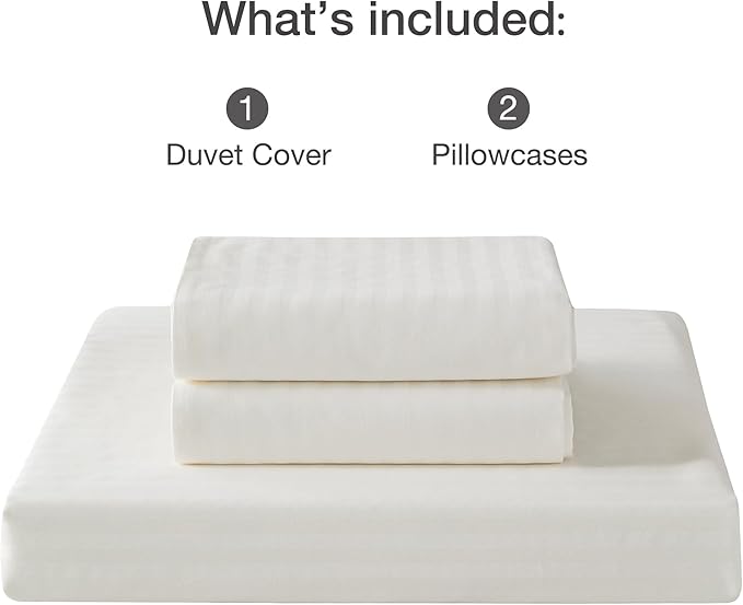 JELLYMONI 100% Natural Cotton 3pcs Striped Duvet Cover Sets, Satin Striped Printing Pattern Duvet Cover Set, with Zipper Closure & Corner Ties(Full Size)