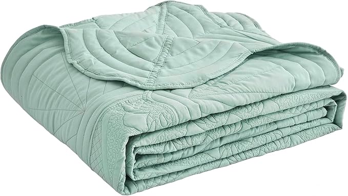 Bedspread - Full Size Bedding Cover - Modern & Contemporary Coverlet Set, Real Stitching, Reversible, Lightweight, 5 Piece, Seaglass