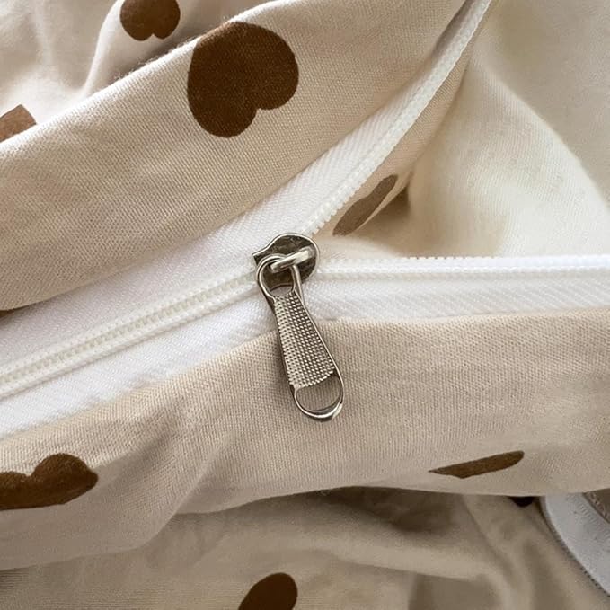 Nayoroom Brown Heart Duvet Cover Twin Size Vintage Hearts Printed on Taupe Duvet Cover Kids Girls 2 Pieces Soft Microfiber Farmhouse Bedding Set with Zipper Closure