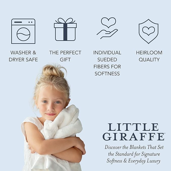 Little Giraffe Baby Blanket - Luxe Soft Blanket with Satin Trim - Baby Stroller Blanket - Newborn Baby Essentials & Baby Gifts - 29x35" - Cream