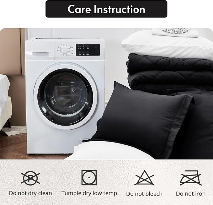 MUXHOMO 7 Pieces Full Comforter Set, Reversible Bed in a Bag Full Size, All Season Bedding Set with Comforter, Flat Sheet, Fitted Sheet, Pillowcases & Shams, Black & White