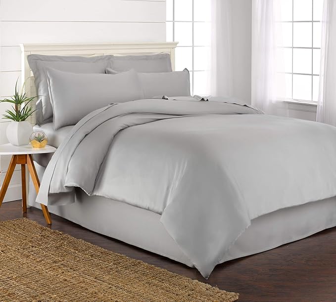 King Duvet Cover by Pure Bamboo, 3 Piece Set, Genuine 100% Organic Viscose Derived from Bamboo, Luxuriously Soft and Cooling, 2 Pillowcases (King, Silver Pearl)