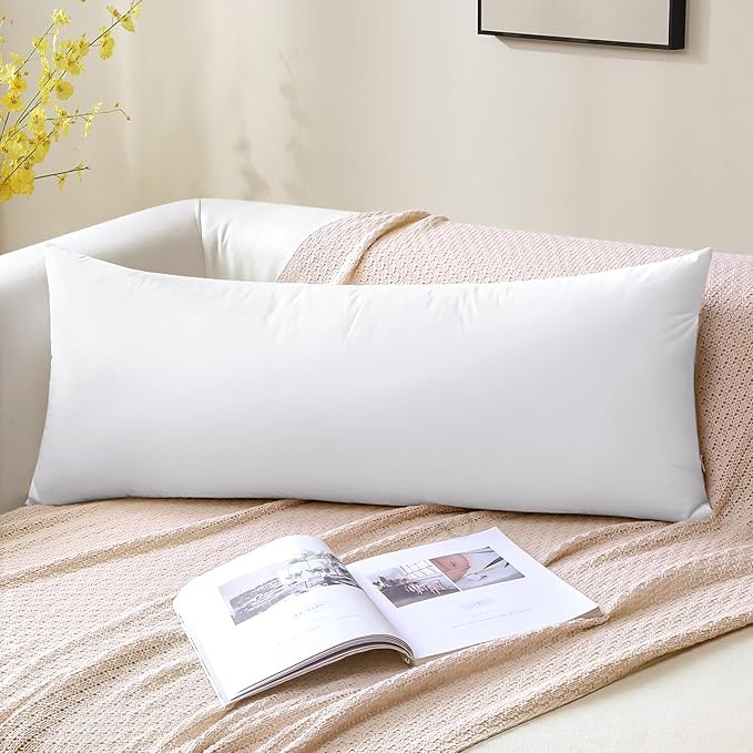 Artscope Synthetic Down Lumbar Pillow Insert, 14x36 Down Alternative Throw Pillow Insert. Ultra Soft Fluffy Sleeping Pillow with 100% Cotton Cover, Decorative Pillows Set of 2-White.