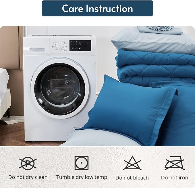 MUXHOMO 7 Pieces King Comforter Set, Reversible Bed in a Bag King Size, All Season Bedding Set with Comforter, Flat Sheet, Fitted Sheet, Pillowcases & Shams, Teal & Lake Blue