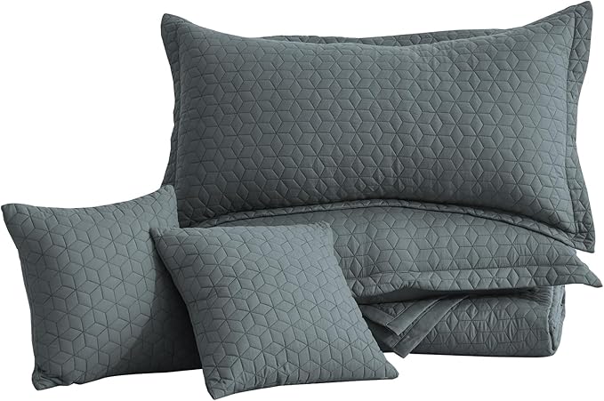 Oversized King Bedspread 128x120 Extra Wide, Modern & Contemporary Look, Lightweight Bedding Cover, Reversible, 5 Piece, 100% Microfiber, Silver Grey