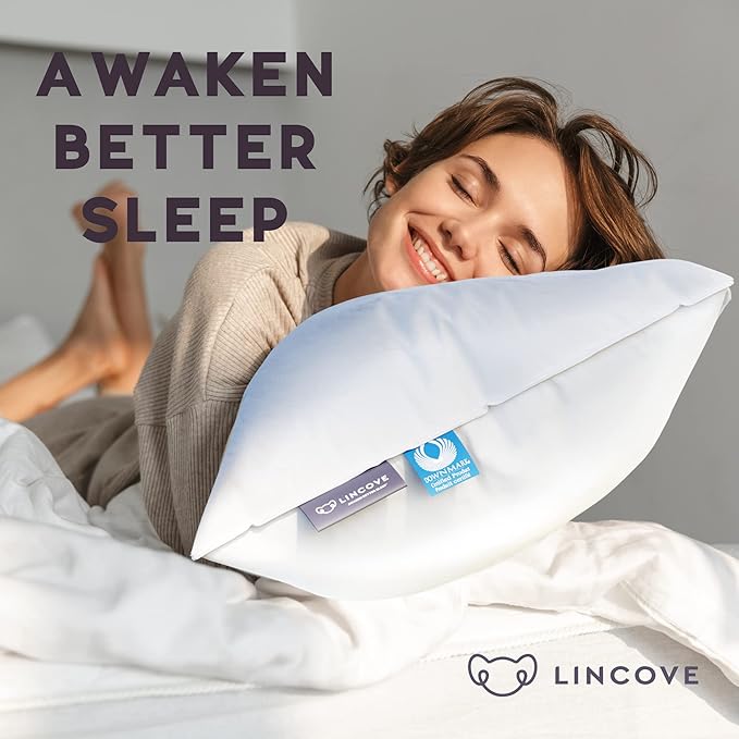 Lincove Cloud Natural Canadian Down Pillow, White Luxury Sleeping Pillow - 625 Fill Power, 500 Thread Count Cotton Shell, Made in Canada, King - Medium, 2 Pack