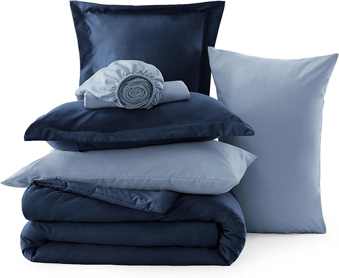 Bedsure King Size Comforter Set - 7 Pieces Navy King Bedding Set for All Seasons, Boho Contrasting Design Bed in a Bag with Comforter, Sheets, Pillowcases & Shams