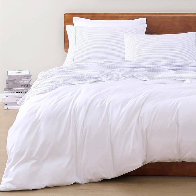 LANE LINEN 100% Organic Cotton Printed King Size Sheets Set, Soft & Comfy Fully Elasticized Percale Low Pilling Machine Washable All Season Printed Oeko-Tex Cotton King Sheets- Ticking Stripe
