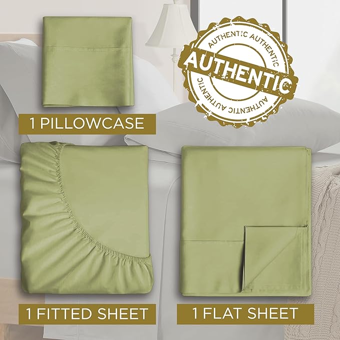 Twin Sheet Set - 1800 Ultra-Soft Microfiber Twin Bed Sheets - Double Brushed - Deep Pockets - Easy Fit – Wrinkle Free - Comfy 3 Piece Set - Bedding Sheets & Pillowcases (Sage Green)