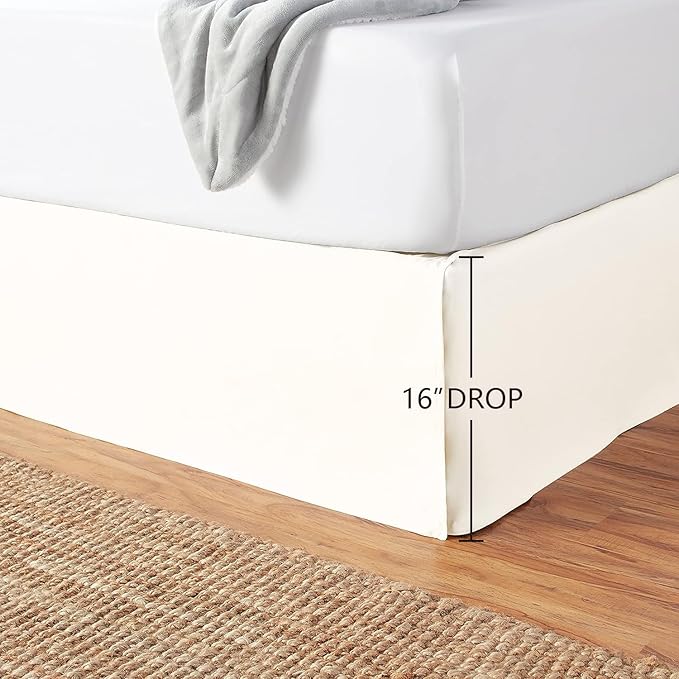 Amazon Basics Lightweight Pleated Bed Skirt, Queen, Off White, Solid (Pack of 8)