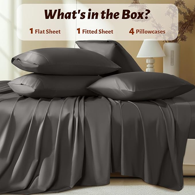 Shilucheng 100% Egyptian Cotton Queen Size Sheets Set - 1000 Thread Count,Luxury Cotton Bed Sheets,Breathable & Cooling Bedding and Pillow Cases, 16 Inch Deep Pocket - 6 Piece (Dark Grey, Queen)
