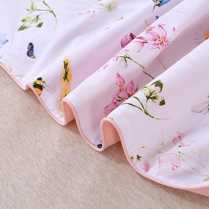 URBONUR Girls Duvet Cover Set Twin Size 3PCS Pink Flowers Cute Animals Bees Printed Bedding Sets for Kids Teen, Soft Wrinkle Fade Resistant Bed Sets for Girls Bedroom Decor