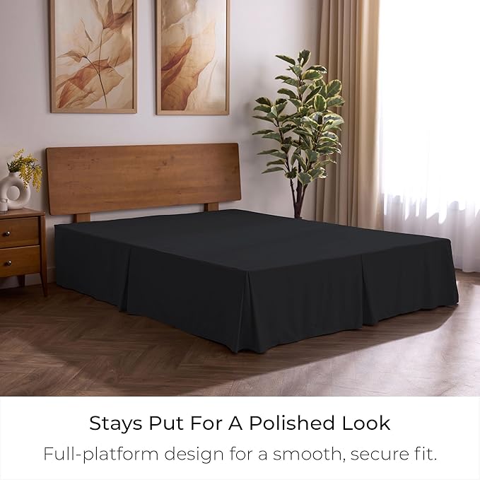 Mellanni Bed Skirt King Size - Bed Skirting - 15-Inch Tailored Drop Pleated Dust Ruffle - Hotel Luxury Bedding - Wrinkle, Fade, Stain Resistant - 1 Bedskirt (King, Black)