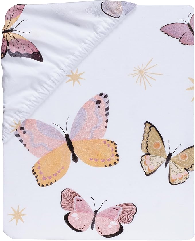 Lambs & Ivy Butterfly Dreams Breathable 100% Cotton Fitted Baby Crib Sheet