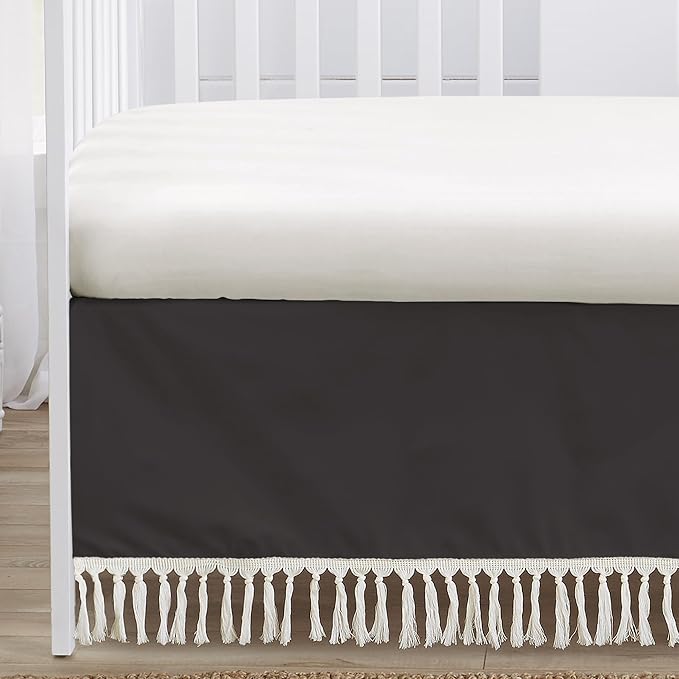 Sweet Jojo Designs 4-Piece Baby Crib Bedding Set (Black Wildflower Vintage Floral) for Girls, Infants/Nursery incl. Blanket, Fitted Sheet, Skirt, Diaper Stacker (Boho, Paisley, Bohemian, Cottagecore)