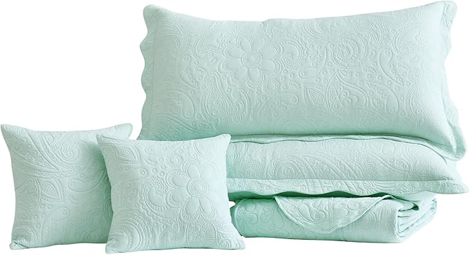Oversized King Bedspread 138x122 Extra Wide, Ultrasonic Lightweight Bedding Cover, Paisley Pattern, Reversible, 5 Piece, 100% Microfiber, California/Alaskan King, Skylight