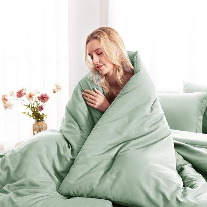 CozyLux Queen Comforter Set 7 Pieces Bed in a Bag Queen, Sage Green Bedding Comforter Set with Sheets All Season, 7PC Bed Sets with Comforter, Fitted Sheets, Flat Sheets, Pillow Shams and Pillowcases