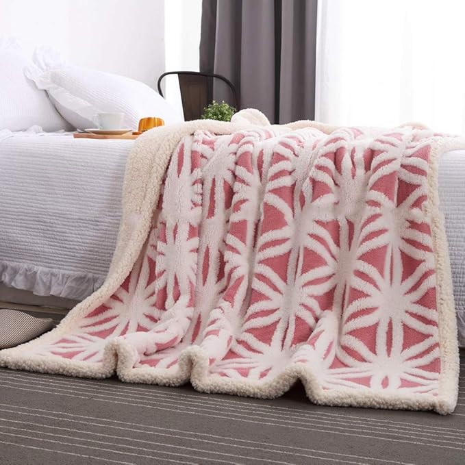 LOMAO Sherpa Fleece Blanket Fuzzy Soft Throw Blanket Dual Sided Blanket for Couch Sofa Bed (Pink, 90''x110'')