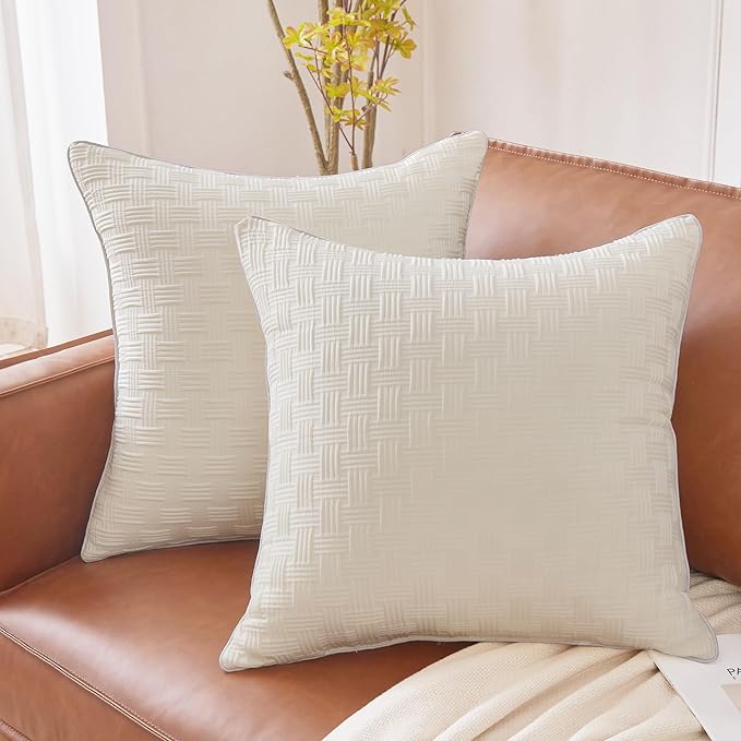 Leeden 20x20 Pillow Inserts Set of 2 - Soft and Fluffy Square Decorative Pillow Forms for Couch, Bed, Sofa - 20 Inch Premium Insert (Beige, Pack of 2)