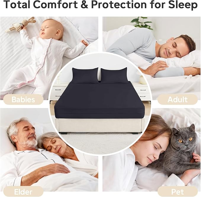 King Size Mattress Protector Zippered (8’’-10” Depth) – Waterproof Mattress Encasement Bed Cover,Premium Six-Sided Mattress Cover for Bed,Noiseless Breathable Machine Washable, Black