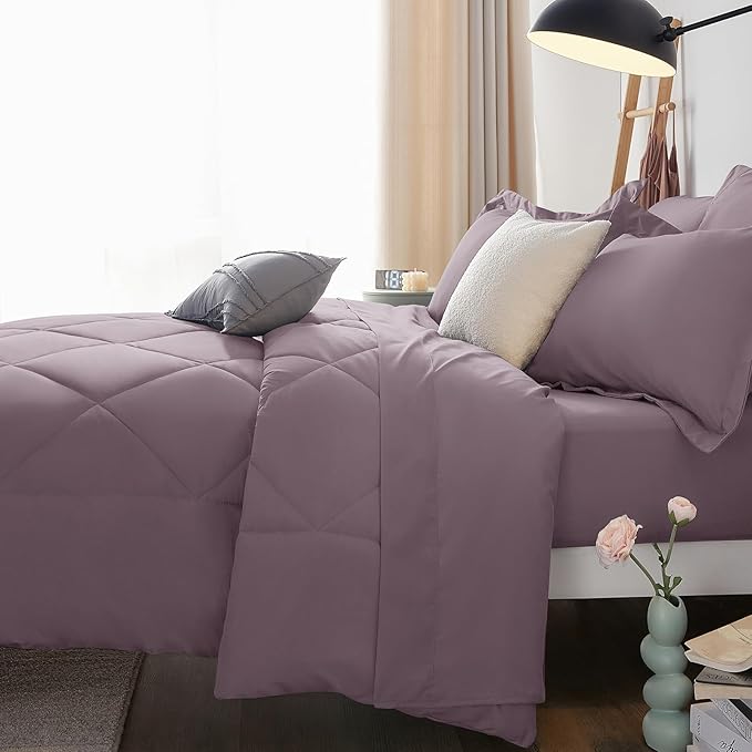 CozyLux Oversized King Comforter Set Dusty Purple, 7 Pieces Bed in a Bag Comforter Set with Sheets, All Season Bedding Set with Down Alternative Comforter, Sheets, Pillowcases & Shams