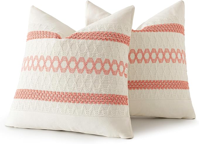 MIULEE Set of 2 Coral Red Boho Valentines Decorative Pillow Covers 18x18 Inch Farmhouse Rustic Couch Throw Pillows Modern Spring Cotton Cushion Covers Cute Macrame Woven Home Decor for Bed Sofa Chair