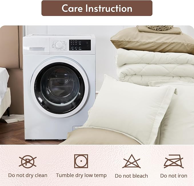 MUXHOMO 5 Pieces Twin XL Comforter Set, Reversible Bed in a Bag Twin XL Size, All Season Bedding Set with Comforter, Flat Sheet, Fitted Sheet, Pillowcases & Shams, Ivory & Khaki