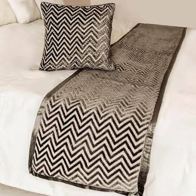 The HomeCentric King Queen Twin Grey Decorative Twin 53"x18" Bed Runner with Pillow Cover, Crystals Bed Scarf on Velvet Fabric - Grey Crystal Chevy
