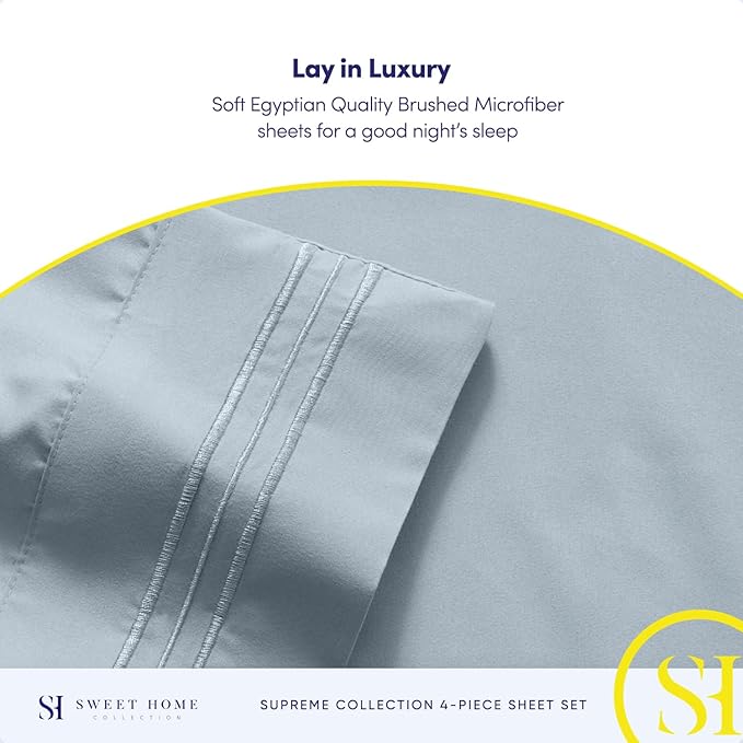 Twin XL Sheets - Breathable Luxury Sheets with Full Elastic & Secure Corner Straps Built In - 1800 Supreme Collection Extra Soft Deep Pocket Bedding Set, Sheet Set, Twin XL, Misty Blue