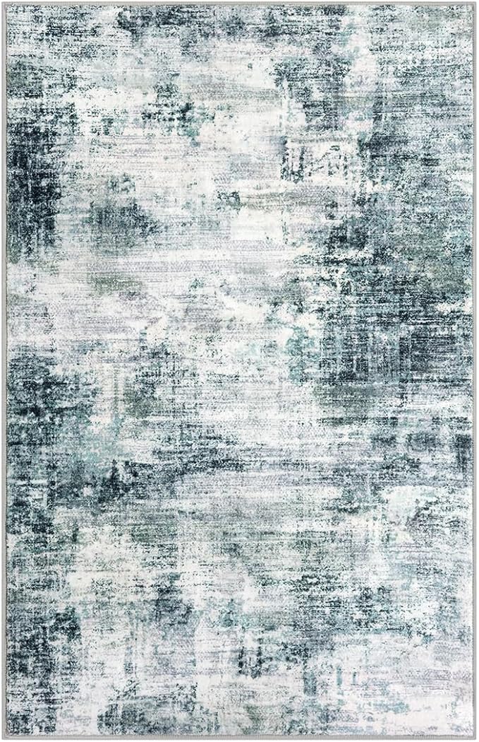 IOHOUZE Modern Abstract Area Rugs 6x9 Ft Washable Rugs for Living Room, Non Slip Dining Room Rug, Printed Faux Wool Rugs for Bedroom, Floor Carpet for Office Nursery Playroom, Sage Grey