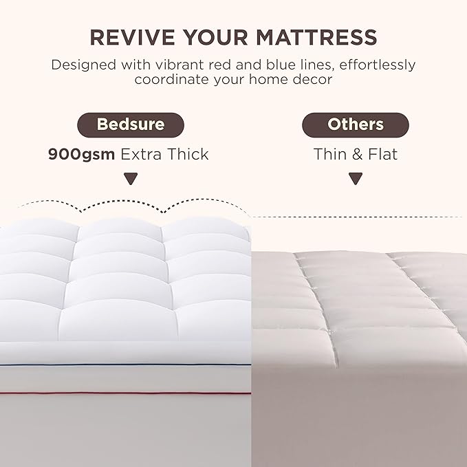 Bedsure King Mattress Topper - Pillow Top Mattress Pad Cover with Deep Pocket Fits up to 21 Inches, Plush Soft Bed Topper for Back Pain Relief, Overfilled with Down Alternative Filling, White