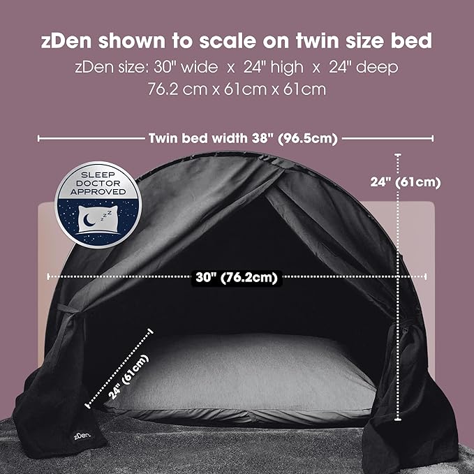 zDen The Original Patented Light-Blocking Luxury Sleep Den Bed Tent: Certified Non-Toxic Blackout Canopy to Improve Sleep Anytime, Anywhere. Perfect for Nightshift, Dorms, Travel, Naps and Relaxation