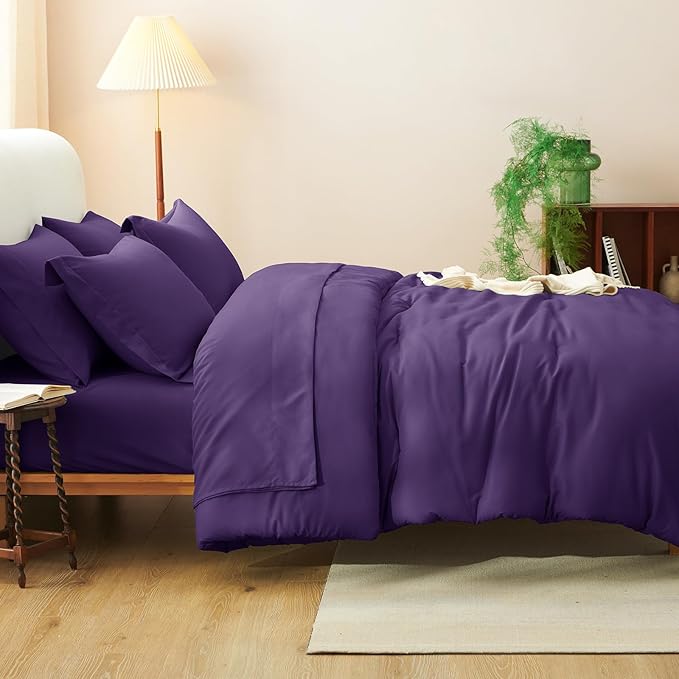 CozyLux Queen Comforter Set Purple, 7 Pieces Bed in a Bag Queen Size Comforter Set with Sheets, Bedding Sets with Down Alternative Comforter, Fitted Sheets, Flat Sheets, Pillow Shams and Pillowcases