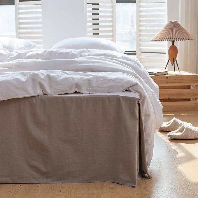 BISELINA French Linen Bed Skirt with Pleated Corner 22-Inch Tailored Drop Natural Flax Cotton Blend Basic Dust Ruffle Soft Cozy Farmhouse Bedding (22" Twin, Basic Grey)