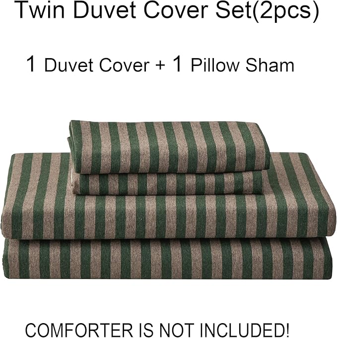 PURE ERA Jersey Knit Duvet Cover Set 100% T-Shirt Heather Cotton Super Soft Comfy Classic Striped Design, with Zipper Closure, Forest Green Stripe, Twin
