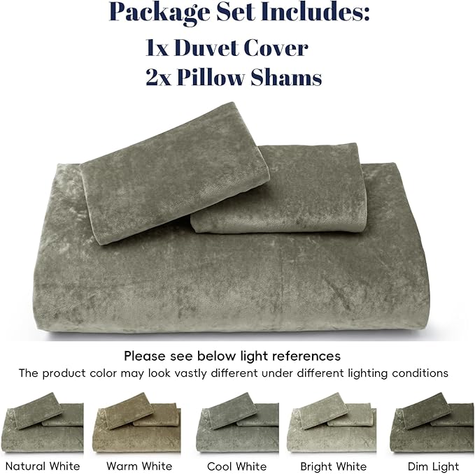 PHF Truly Velvet Duvet Cover Set King Size, 3pcs Ultra Soft Breathable Comforter Cover Set, Luxury Cozy Flannel Duvet Cover with Pillow Shams Bedding Collection, 104" x 90", Smokey Olive