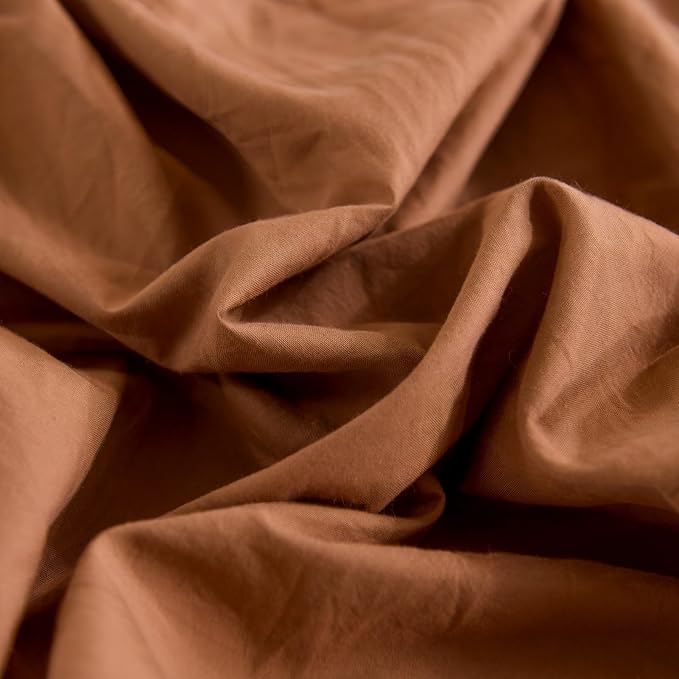 NEXHOME PRO Duvet Cover Set 100% Washed Cotton Full Size Linen Feel Textured Organic Natural 3 Pieces Bedding Set Terracotta Burnt Orange with Zipper Closure, Corner Ties Breathable (No Comforter)