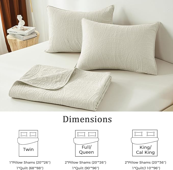 akkialla Twin Quilt Set,Cream Lightweight Bedspread with Coin Pattern, Soft Microfiber Coverlet for All Seasons, Elegant Modern Home Style (1 Quilt, 1 Pillow Sham)