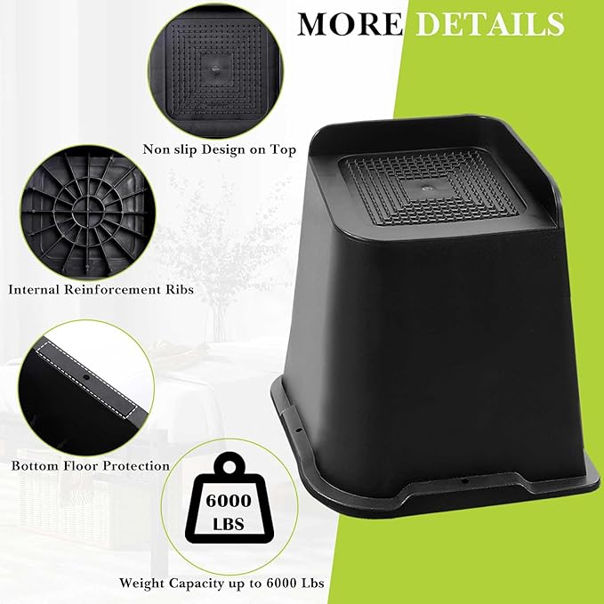Bed Risers 2 inch, 3 inch, 4 inch, 6 inch, 8 inch Heavy Duty, Oversized Furniture Riser for Couch Sofa Table Chair Leg Frame Dorm, Support up to 6000 Lbs (Black 8 Pack, 6 inch)