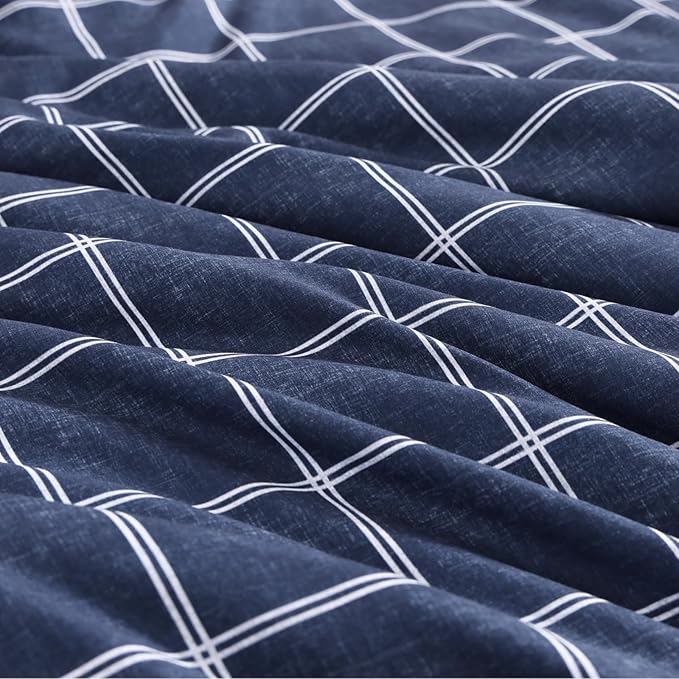 Plaid Twin XL Comforter Set Dark Blue, Reversible Checkered Bedding Set 5 Pieces for Boys Girls Teen, Lightweight Bed in a Bag for Dorm with Sheets, Pillowcase & Sham