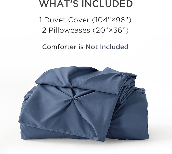 Litanika Ocean Blue California King Pinch Pleat Duvet Cover, 3 Pieces Pintuck Cover Soft Microfiber Bedding Set with Zipper Closure & Corner Ties(1 Duvet Cover, 2 Pillowcases)