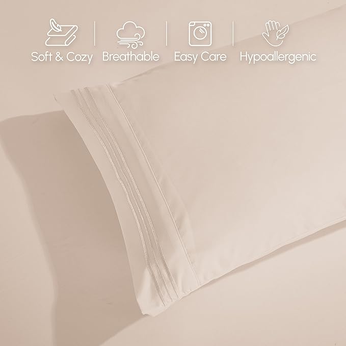 Elegant Comfort Luxurious 1500 Premium Hotel Quality Microfiber 4-Piece Sheet Set, 18-24 Inches Deep - Extra Deep Pocket Sheets - Ultra Soft 4PC Deep Pocket Sheets, Full, Cream