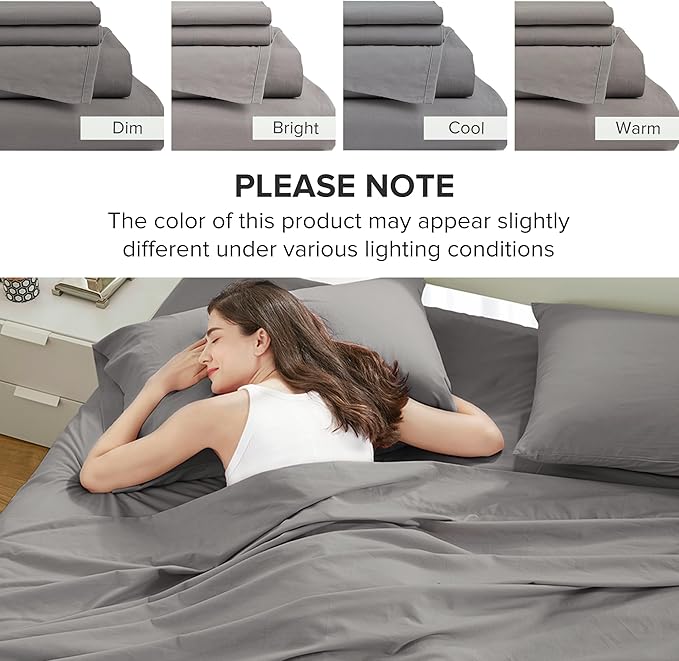 Comfort Spaces 100% Cotton Sheets Queen, Breathable, Ultra Soft Cotton Sheets, Naturally Cool Cotton Bed Sheets with 14" Elastic Pocket Fits up to 16" Mattress, All Season Sheet Set, Dark Gray 4 Piece