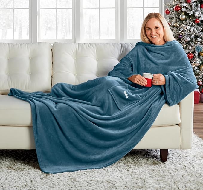 Montgomery Ward Plush Sleeved Throw, Wearable Blanket - Throw, Soft, Comfortable, Teal, 50" x 70"