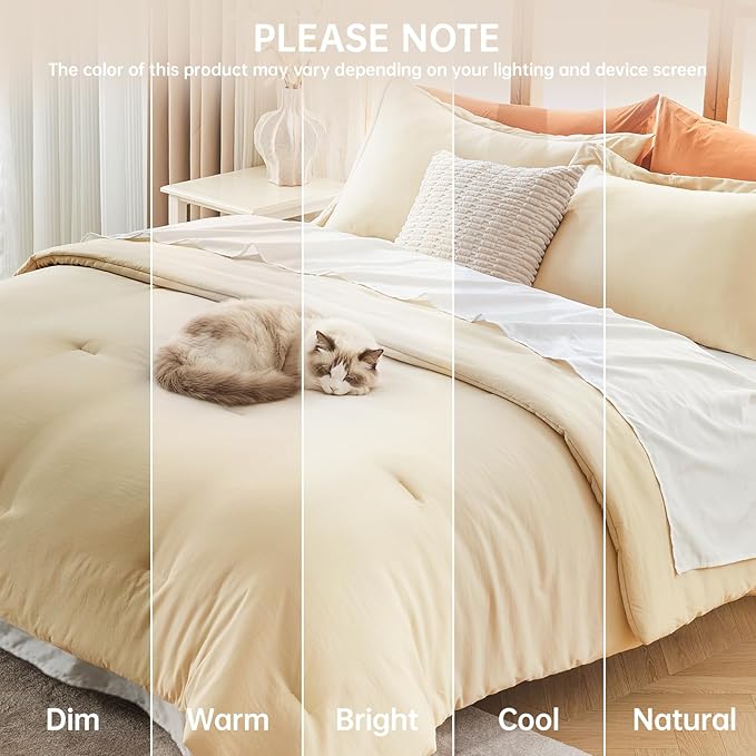 MUXHOMO Queen Comforter Set, All Season Ultra Soft Down Alternative Bedding - 3 Piece Lightweight Bed Set Includes 1 Comforter (90"x90") and 2 Pillow Shams (20"x26"), Light Yellow